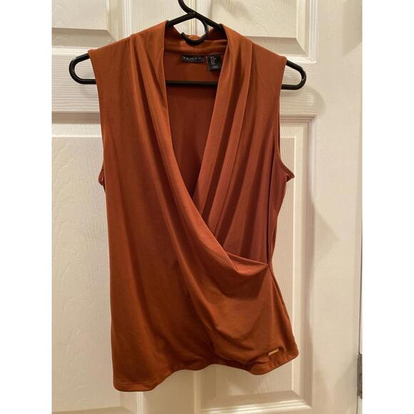 Tahari Sleeveless Wrap Top in Rust Orange, Size M - Picture 1 of 3